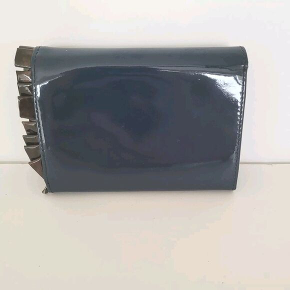 HAK Wallet Leather Blue Green Bow Ruffle Card Bill Coin Medium Bifold Rare New - Picture 3 of 11